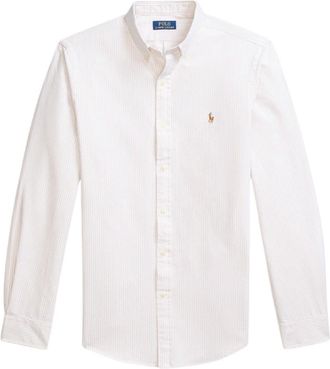 Ralph Lauren Slim Fit Gestreept Oxford Overhemd - Beige/Khaki - Heren - Zakelijke Overhemden - Geel - L - Katoen - Overhemden