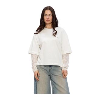 Catwalk Junkie T-shirt met losse pasvorm en kanten mouwen - Dames - Tops - Wit - Maat: L Denim