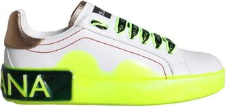 Dolce & Gabbana Wit Goud Groene Leren Sneakers - Dames - Sneakers - Wit - 35 EU - Leer - Schoenen