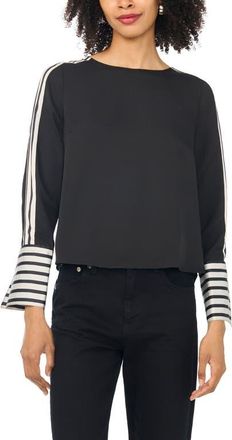 Vince Camuto Stripe Accent Boat Neck Top in Jet Black at Nordstrom, Size X-Large