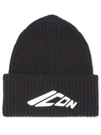 Dsquared2 Ribbed Knit Beanie Hat With Folded Cuff And Iconic Logo