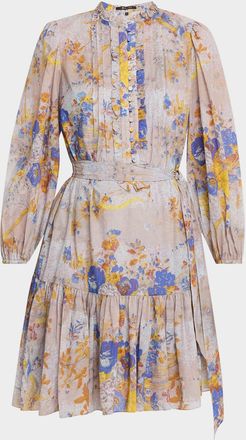 Kobi Halperin Hilary Floral-Print Pintuck Flounce Mini Dress