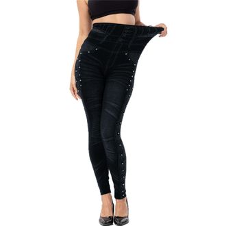 Generic Fleece Lined Leggings Women Denim High Waisted Thermal Leggings Stretchy Ladies Jeans Tummy Control Butt Lift Jeans Jeggings Skinny Fit Trousers Pants