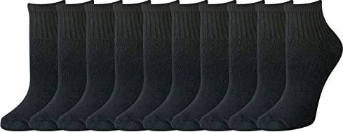 Essentials Lot De 10 Paires De Chaussettes En Coton Légèrement Rembourrées Pour Femme, Noir, Pointure : 39