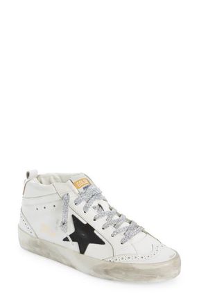 Golden Goose Mid Star Sneaker in White/Black/Silver at Nordstrom, Size 10Us