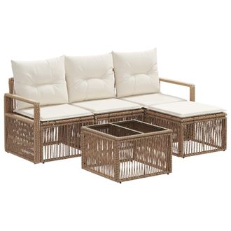 vidaXL Conjunto De Sof&aacute;s De Jard&iacute;n 5 Pcs Beige Rat&aacute;n Sint&eacute;tico Vidaxl