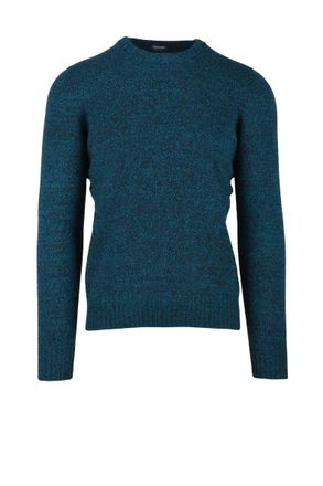 Drumohr Crew Neck Lambskin Sweater - Black/Turquoise