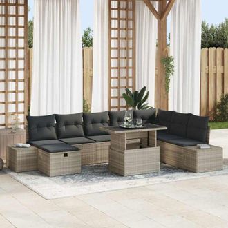 vidaXL Conjunto De Sof&aacute; De Jard&iacute;n 11 Pcs Gris Claro Polirat&aacute;n Vidaxl