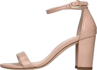 Stuart Weitzman Nearly Nude Blokhak Sandaal - Dames - Sandalen met hakken - Roze - 35 EU - Leer - Schoenen