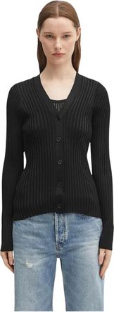 Anine Bing Truien & Vesten, Dames, Zwart, M, Matheo Ribbed V-Neck Cardigan