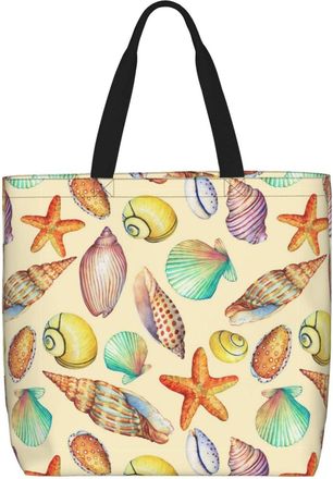 Generic Women Handbag Seashells Scallop Starfish Whelk Travel Tote Bag Reusable Fashion Shopping Bags, For Christmas, Birthday, School, Daily, Swim