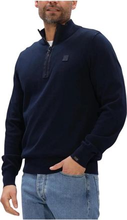 Butcher of Blue Clifden Co Half Zip - Heren - V-hals truien - Blauw - 2XL - Katoen - Truien & Vesten