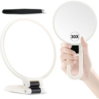 OEM Espejo De Mano Port&aacute;til De Doble Cara Con Aumento 30x/1x Para Depilaci&oacute;n Y Maquillaje Con Mango Ajustable De 360&deg;
