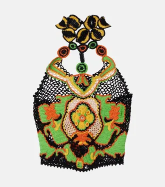 Etro Floral crochet cotton crop top
