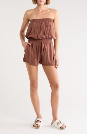 Elan Strapless Cover-Up Romper in Chocolate at Nordstrom Rack, Size X-Large