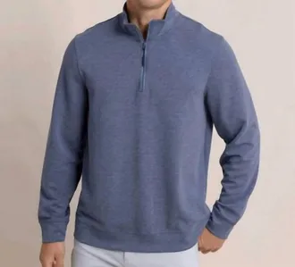 Southern Tide Whyche Interlock Heather Quarter Zip Pullover In Dress Blue