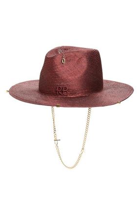 Ruslan Baginskiy Straw Fedora Hat in Burgundy at Nordstrom, Size Large