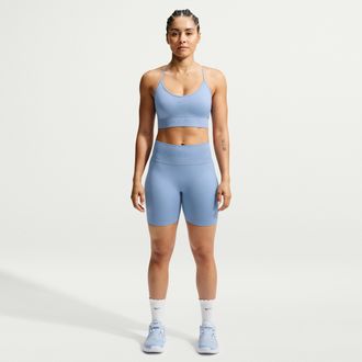 Nike Womens Nike Pro Seamless Dri-FIT High-Waisted 5 Biker Shorts in Blue | IF1210-486