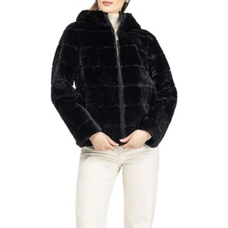 Gorski Horizontal Genuine Shearling Zip Jacket with Hood in Black at Nordstrom, Size X-Small