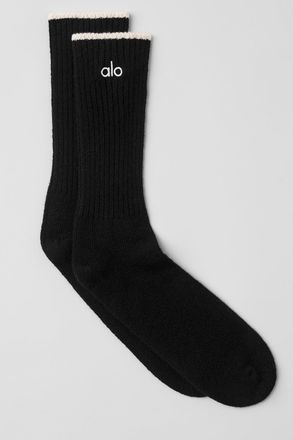 Alo | Wool Cashmere Light Frosted Socks in Black/Ivory, Size: Medium