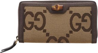 Gucci Beige Brown Canvas Long Wallet (Bi-Fold) (Pre-Owned)