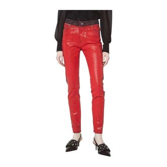 John Richmond Broeken, Dames, Rood, W30, Leer, Shiny Effect Richmond Jeans