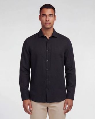 Lords of Harlech Linen Long Sleeve Shirt in Black at Nordstrom, Size Medium