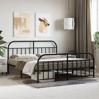 Berkfield Home Metal Bed Frame with Headboard & Footboard Black 180x200 cm Super King