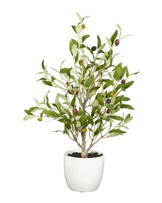 Nearly Natural Set Of 2 Olive Silk Tree With Vase