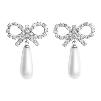 Self Portrait Pearl Crystal Bow Earrings - female - Self Portrait - Earrings - White - ONE SIZE - Accessories