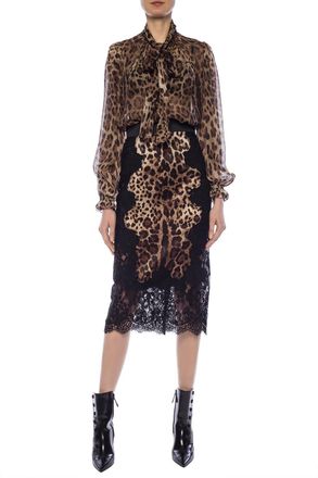 Dolce & Gabbana Lace-trimmed Skirt, Womens, Brown