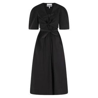 Ganni Midi Dresses, female, Black, Size: S Midi Dress with Front Ribbons