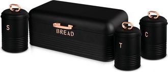 Berlinger Haus Berlinger Haus - Black Rose Panera De Mesa +juego 3 Botes Cocina Almacenaje Acero Inoxidable Contenedor De Pan Con Tapa Oro Rosado/negro