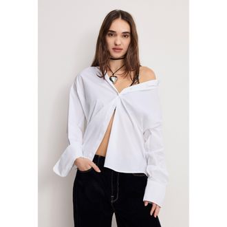 Good American Womens Poplin OverSized Shirt W Button Adjustable Waist | White, Size Medium | Good American by Khlo&Egrave; Kardashian