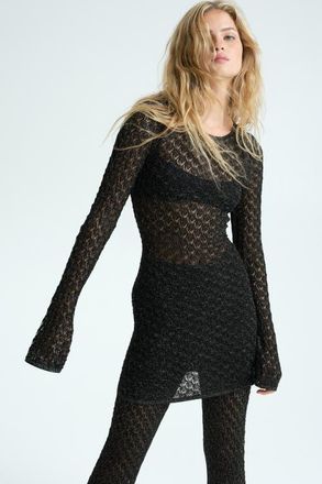 H&M Shimmery Pointelle-knit Top in Black at Nordstrom, Size X-Small