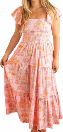 8 Oak Lane Smocked Flutter Sleeve Maxi Dress In Sunset Toile