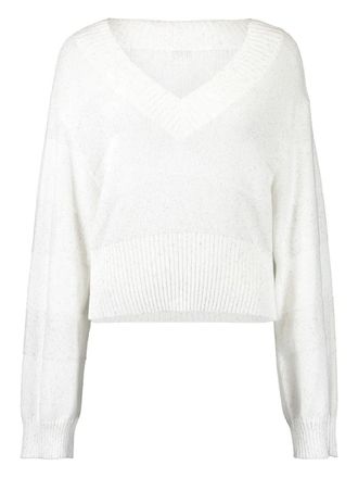 Brunello Cucinelli long-sleeve V-neck sweater - women - Linen/Flax/Cotton - M - White