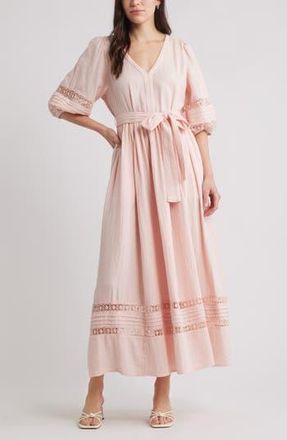 Caslon Belted Cotton Maxi Dress in Pink Delight at Nordstrom Rack, Size Large