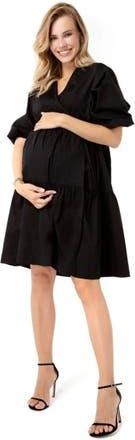 Accouch&eacute;e Waterfall Tie Waist A-Line Maternity/Nursing Wrap Dress in Black at Nordstrom, Size Small