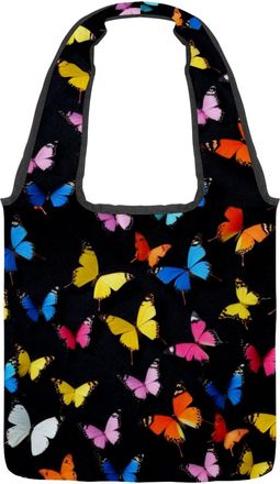 Generic Colorful Butterfies Reversible Canvas Shoulder Tote - Double-Sided Print, 12oz Cotton, 27cm Drop, Fold-Flat Bag for Travel, Shopping, Street Outings