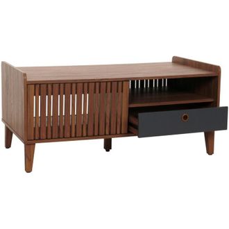 Hhg Mesa De Centro Hhg 413, Mesa De Sal&oacute;n, Mesa De Sof&aacute;, 52x114x59cm, Aspecto Nogal, Caj&oacute;n Gris Oscuro