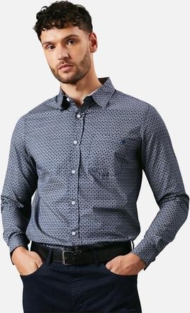 Maine Mens Maine Mens Abstract Shape Print Long-Sleeved Shirt - Navy - Size: Regular/36