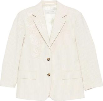 Dries Van Noten Birdy Embroidered Pinstripe-pattern Blazer