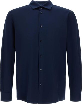 Herno Shirt in Superfine Cotton Stretch - Heren - Casual Overhemden - Blauw - L - Katoen - Overhemden