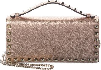 Valentino Rockstud Grainy Leather Wallet On Chain