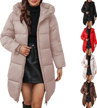 Generic Winter Jackets for Women UK Long-Lenght Down Puffer Coat Ladies Fuzzy Lightweight Padded Windproof Jackets Warm Outwear Outfit Hiking Plus Size Coats 