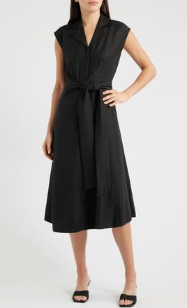DKNY Notch Collar Sleeveless Midi Dress in Black at Nordstrom, Size 12