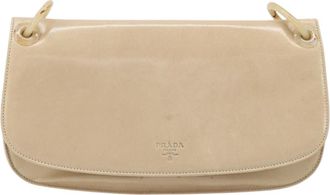 Prada Resin Chain Ruffle Flap Leather Beige Leather Handbag (Pre-Owned)