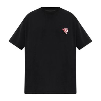 Maison Margiela T-Shirts, male, Black, Size: M Floral Embroidered Cotton T-Shirt