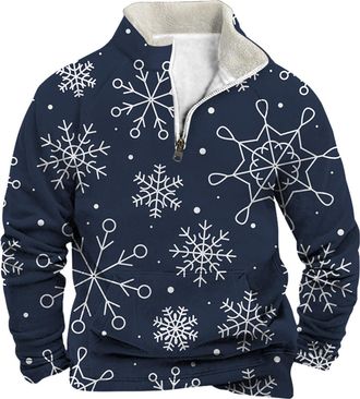 Generic Christmas Fleece Jumper For Men 1/4 Zip Christmas Sweatshirts For Men Novelty Funny Santa Pullover Ugly Xmas Jumper Long Sleeve Sweater Fleece Stand C